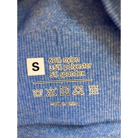 New 2 Piece Seamless Blue High Waist Leggings One Shoulder Sports Bra Outfit - Picture 5 of 5